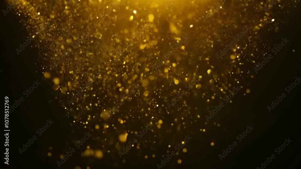 Golden particles floating and glowing on a black background Golden particles floating and glowing on a black background