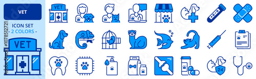 Icons in two colors about vet