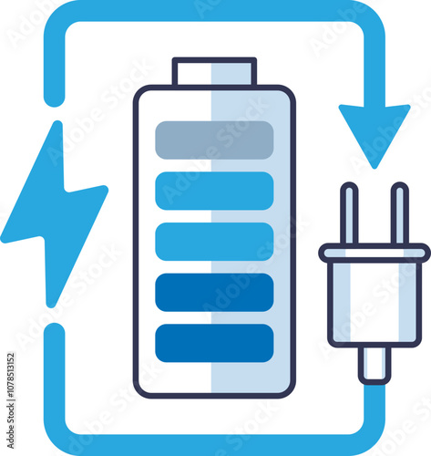 Battery and plug symbolize energy transfer and recharge.