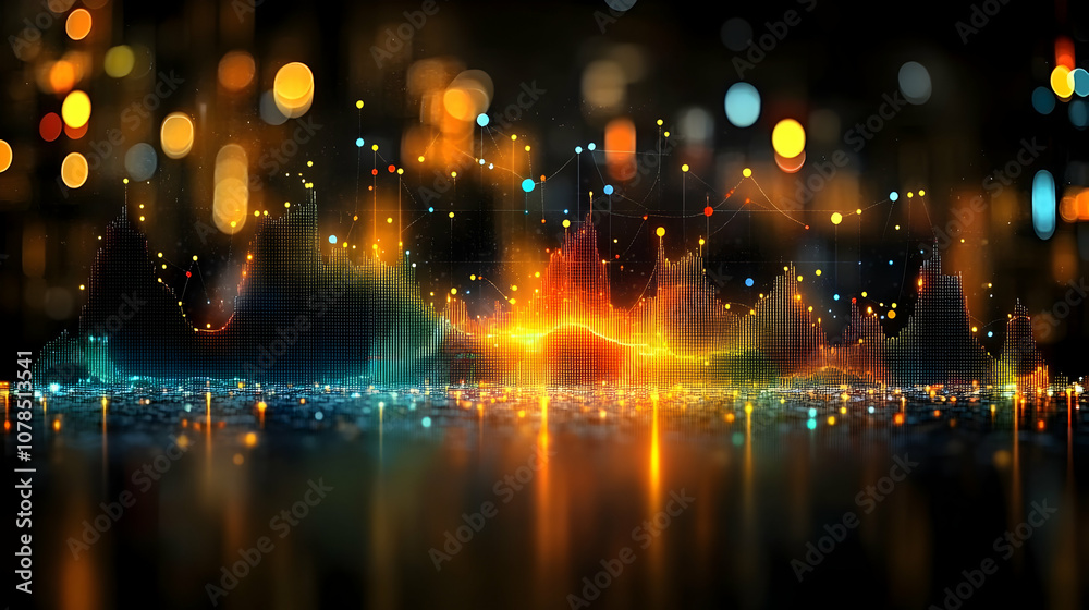 Fototapeta premium Abstract 3D Digital Cityscape with Glowing Lights