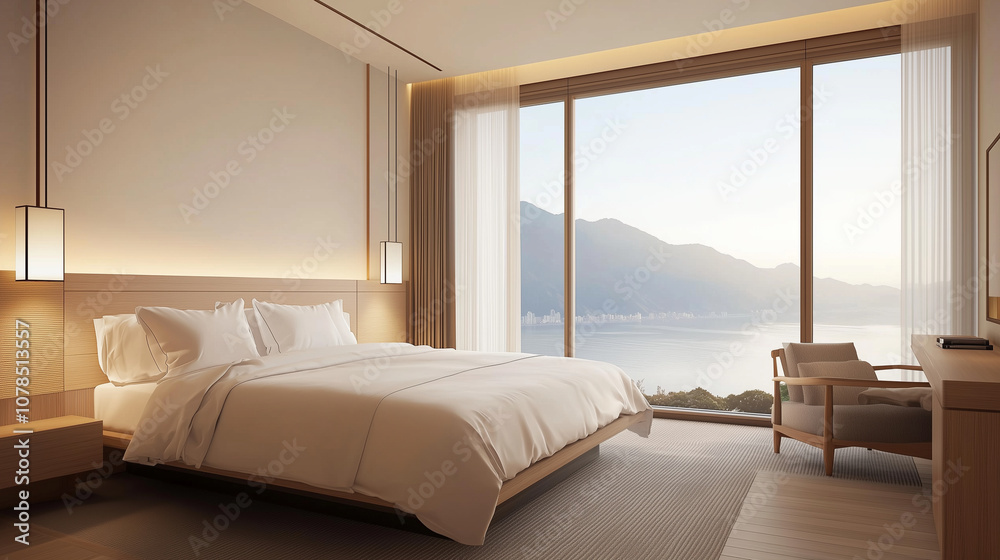Modern Bedroom with Ocean View and Cozy Atmosphere Modern Bedroom with Ocean View and Cozy Atmosphere