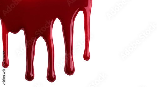 Red blood, paint, flows, bleeds on white isolated png background on separate layer