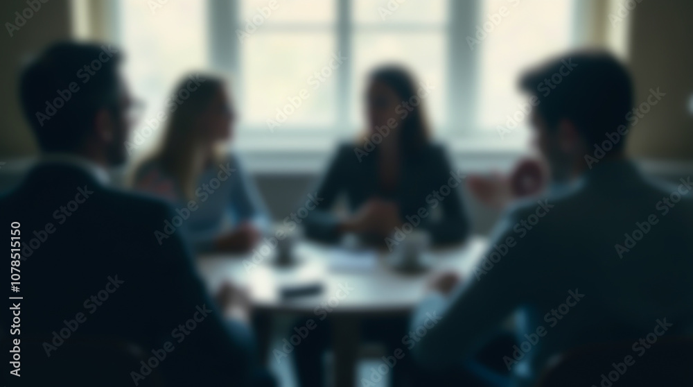 Group therapy session, silhouettes of people on a blurred background, discussion and assistance