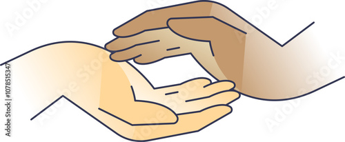 Two diverse hands forming a supportive gesture, symbolizing unity and care.