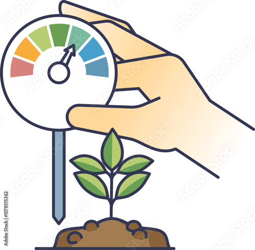 Hand holding pH meter over plant, symbolizing soil pH testing.