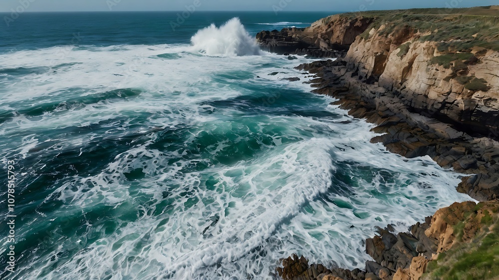 Ocean Waves Crashing Against Rocky Coastline Ocean Waves Crashing Against Rocky Coastline