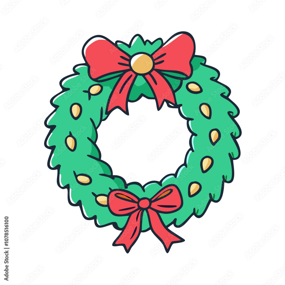 Christmas wreath with bow vector art, flat illustration Christmas wreath with bow icon Christmas wreath with bow vector art, flat illustration Christmas wreath with bow icon
