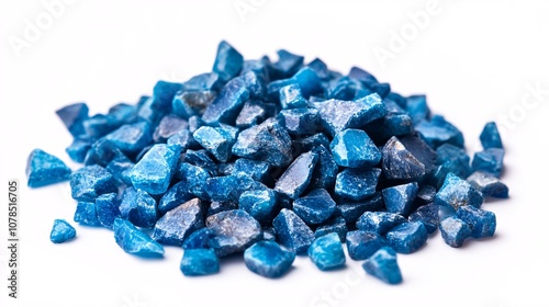 Pile of Vivid Blue Apatite Crystals on White Background: A Captivating Close-Up