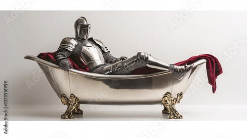 Knight in Shining Armor Relaxes in a Luxurious Bathtub: A Whimsical Blend of Medieval and Modern