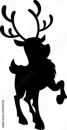 Christmas Reindeer Black Silhouette. Vector Hand Drawn Illustration Isolated On Transparent Background