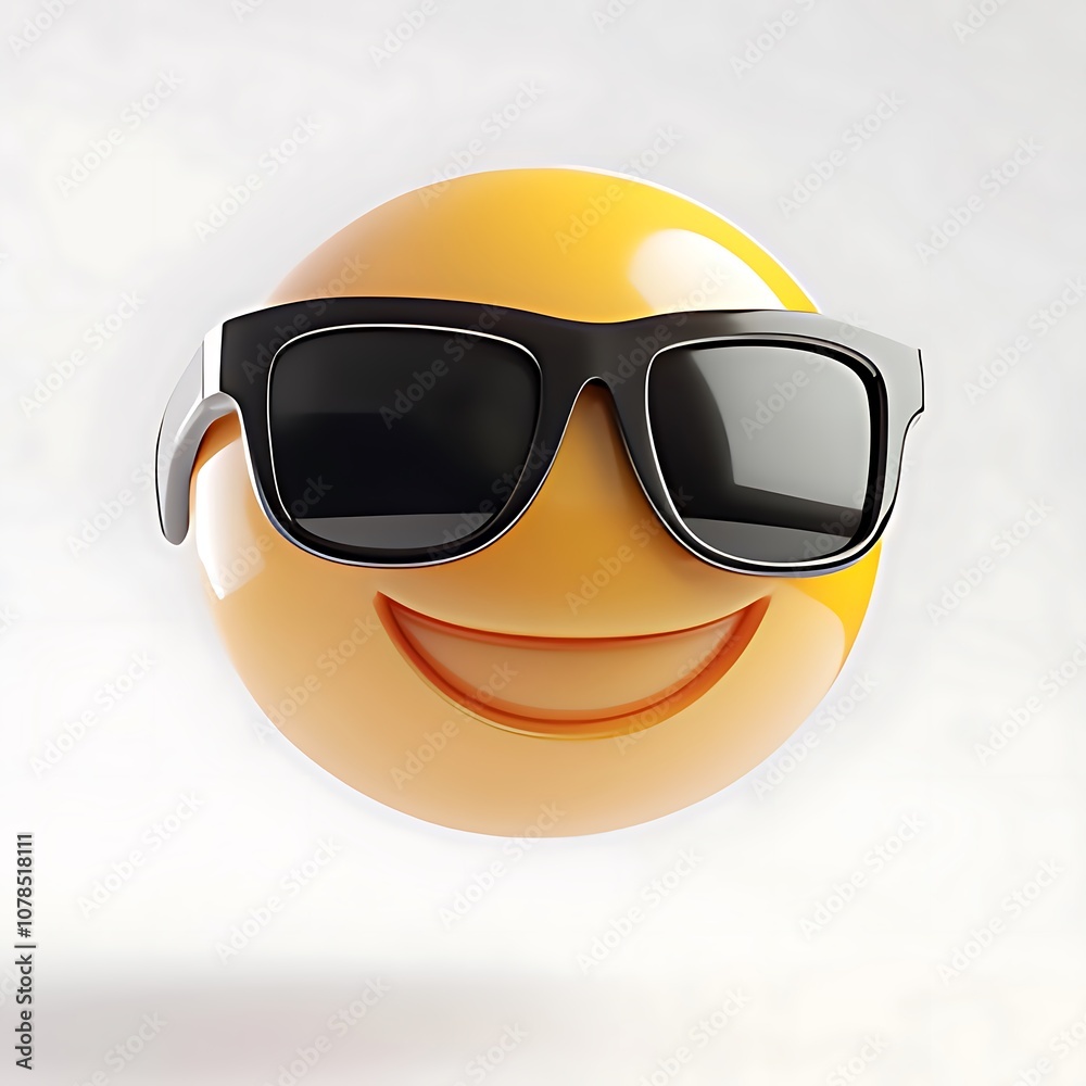 3D emoji, smiley face with sunglasses, white background 3D emoji, smiley face with sunglasses, white background
