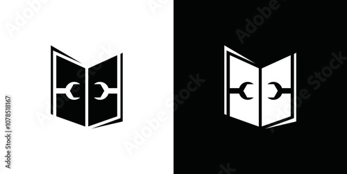 wrench logo and service book logo vector 
