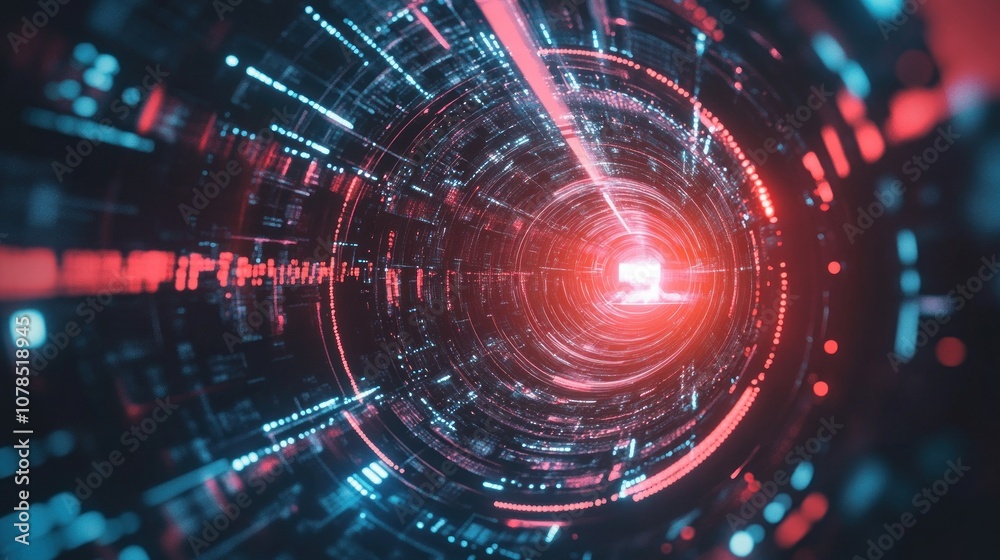 Fototapeta premium Time travel machine digital red circle cyber technology concept background wallpaper AI generated image