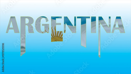 Graphic illustration of Argentina name with printed flag