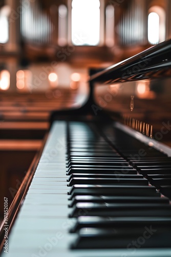 Soft echoey piano chords being played in a wide empty hall AI generated illustration photo