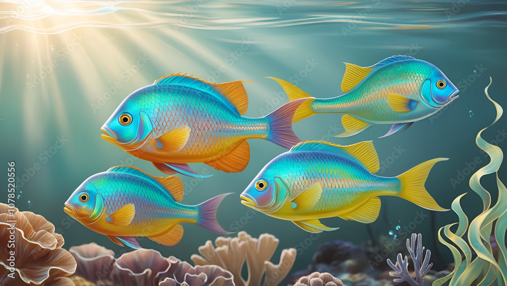 Ocean Paradise of Colorful Fish:background Ocean Paradise of Colorful Fish:background