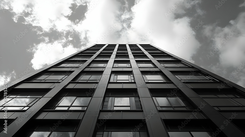 Black and White Skyscraper Building Illustration