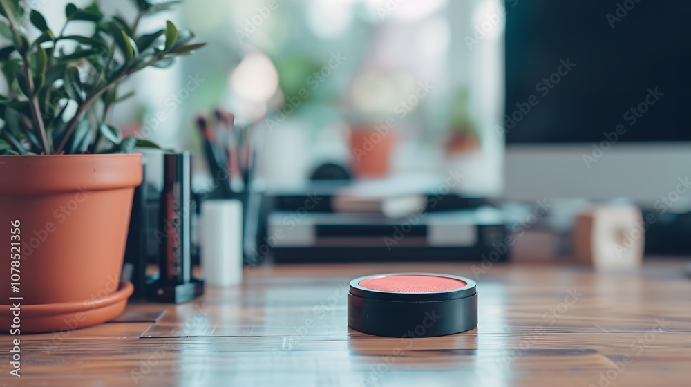 Softfocus shot of a single eyeshadow pot on a minimalist desk AI generated illustration Softfocus shot of a single eyeshadow pot on a minimalist desk AI generated illustration