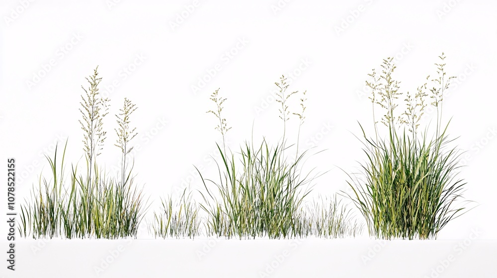 Fototapeta premium Graceful Green Grasses: A Botanical Symphony of Nature's Simplicity on a Pristine White Canvas