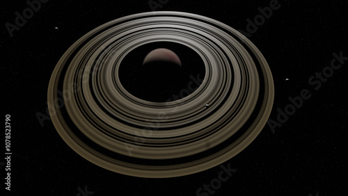 Graphic representation top view cousin planet saturn some moons orbit