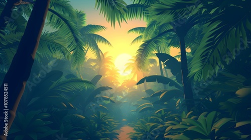 Stylized D representation of a tropical jungle AI generated illustration