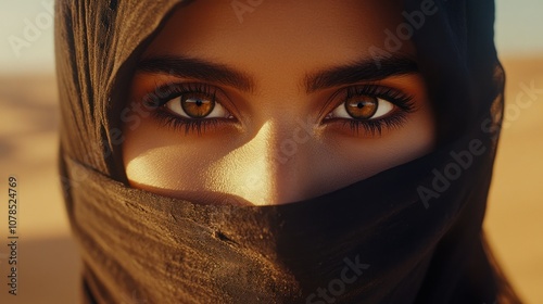 Close up of a woman face with a black veil and beautiful eyes looking forward background wallpaper AI generated image