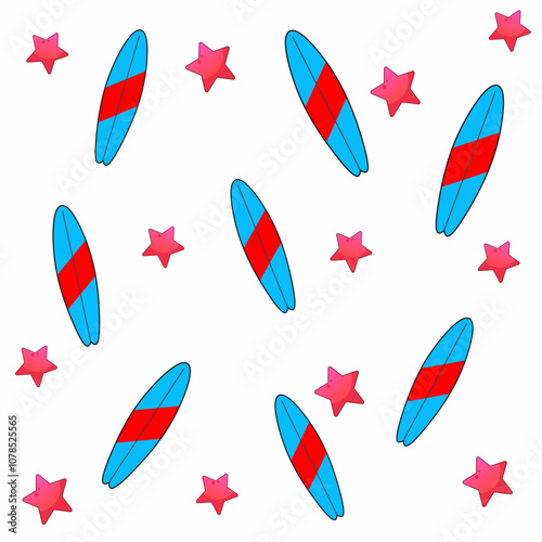 illustration vector graphic of surfboard and summer starfish