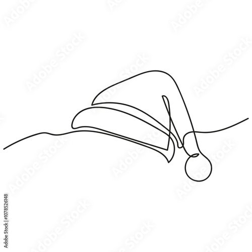 Christmas hat One continuous line drawing vector on a white background. Christmas and New Year illustration