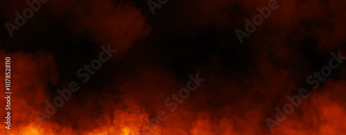 Panoramic view misty fire smoke on isolated background. Abstract texture overlays for copyspace. Stock illustration.