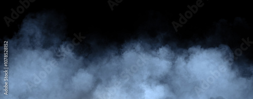 Panoramic view blue misty fire smoke on isolated background. Abstract texture overlays for copyspace. Stock illustration.