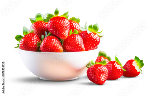 Ripe, fresh strawberries in a white cup isolated on a transparent background.