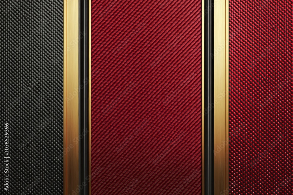 Fototapeta premium A vertical background with a red carbon fiber texture and a golden border, creating an elegant look for web design or graphic designs. 