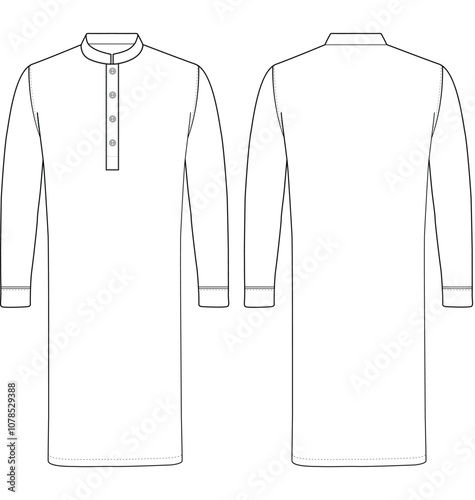 Men Mandarin Wrap Kurta punjabi vector illustration templet	