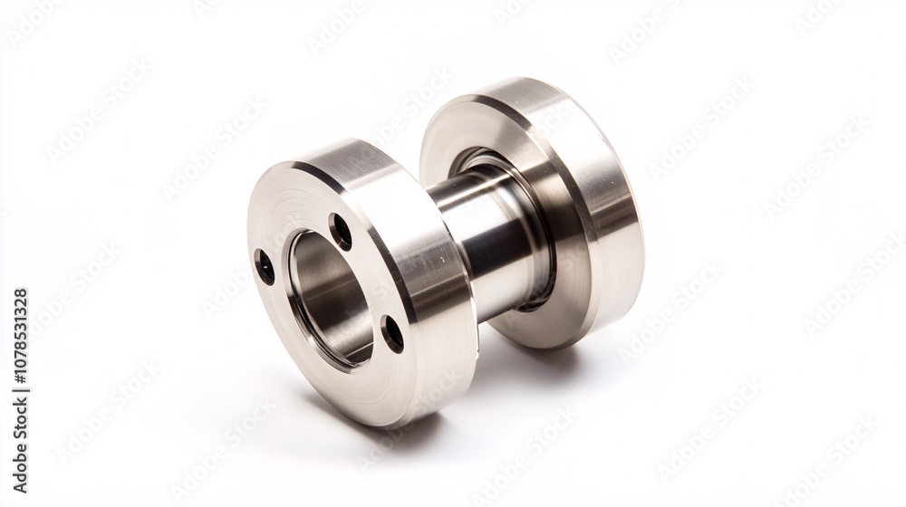 Industrial Component: Precision Metal Detail on White Background - Metallic Engineering Marvel Industrial Component: Precision Metal Detail on White Background - Metallic Engineering Marvel