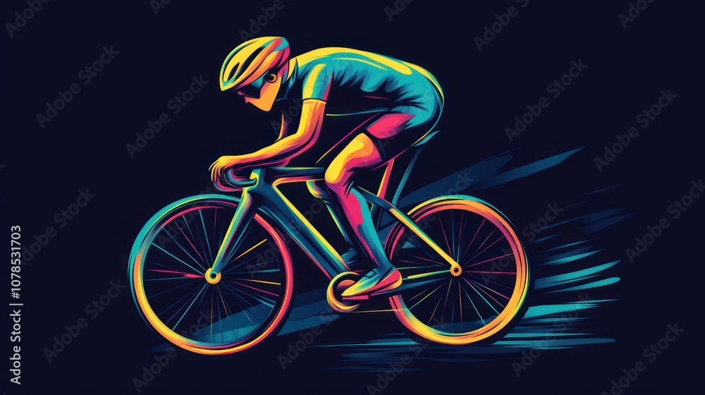 Fototapeta premium Cyclist in Motion - A Vibrant Illustration