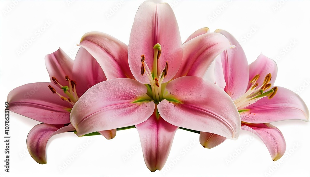Fototapeta premium beautiful pink lily flower with bud isolated on white background