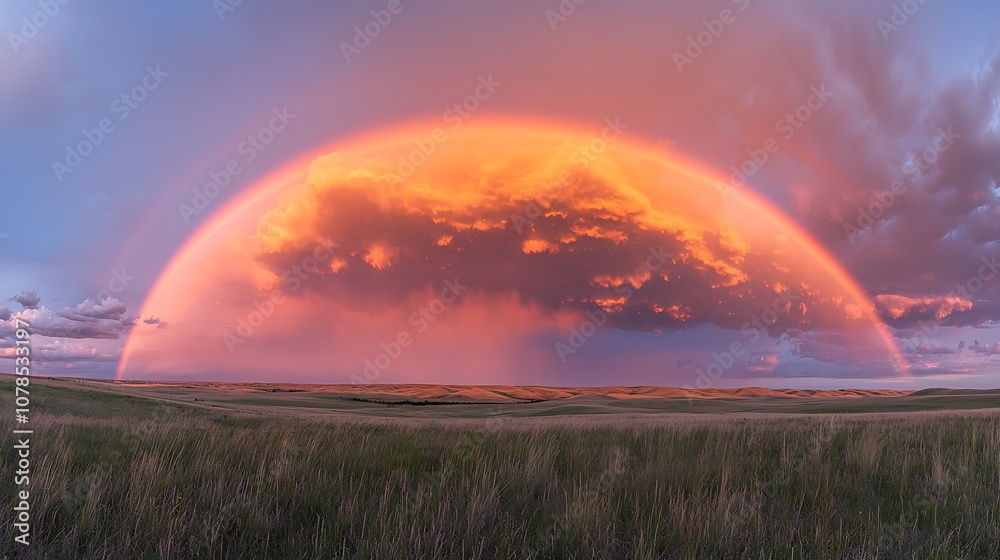 Stunning Sunset Over Rolling Hills with Vibrant Clouds and Colorful Sky Creating a Dramatic Natural Landscape in Twilight