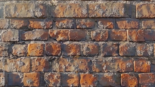 A close up of a brick wall covered in white salt deposits.