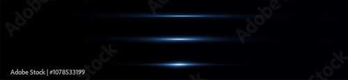 Light blue reflection lines, neon lighting in blue colors. Bright light lens. Police light effects, line. Shiny stars, sparks on a black background. Vector blue light effect