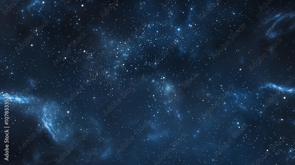 Fototapeta premium A dark blue space background with twinkling stars and nebulae.