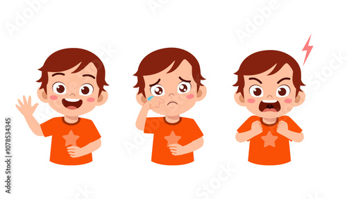 little kid expression set contain happy sad and angry