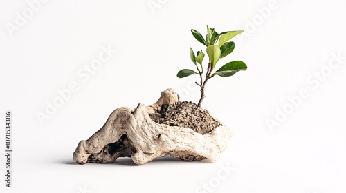 plant growing on soil isolated on white background