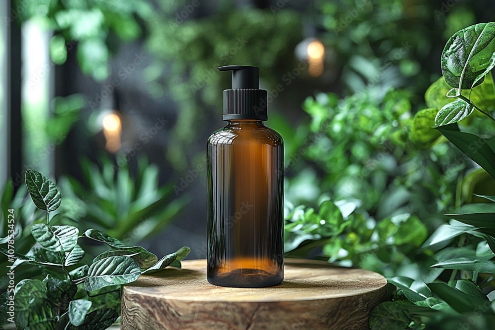 A mock up template of a luxury natural cosmetic bottle A mock up template of a luxury natural cosmetic bottle