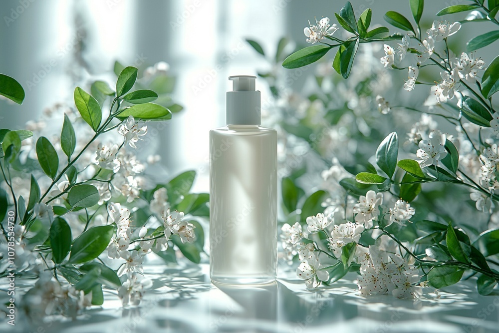 A mock up template of a luxury natural cosmetic bottle A mock up template of a luxury natural cosmetic bottle