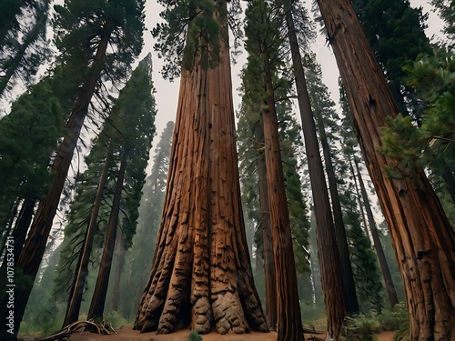 A Tall Redwood Tree Stands Proudly in a Misty Forest photo