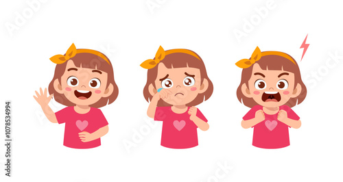 little kid expression set contain happy sad and angry