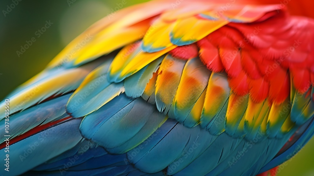 Obraz premium Ultracloseup image of a parrots multicolored feather AI generated illustration