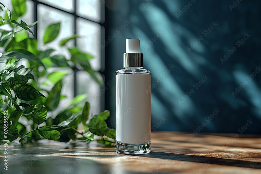 A mock up template of a luxury natural cosmetic bottle A mock up template of a luxury natural cosmetic bottle