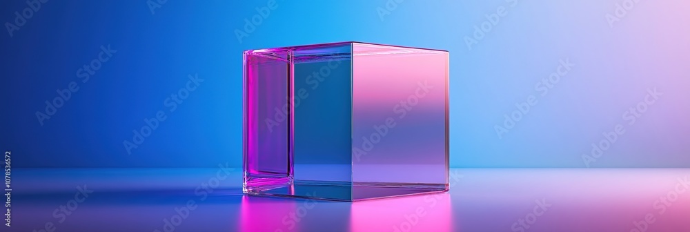 Fototapeta premium Abstract Marketing Background Featuring a 3D Rendering of Smooth Transparent Glass with a Gradient Texture. This Composition Showcases Light and Shadow Play Against a Soft Blue-Purple Backdrop, Utiliz