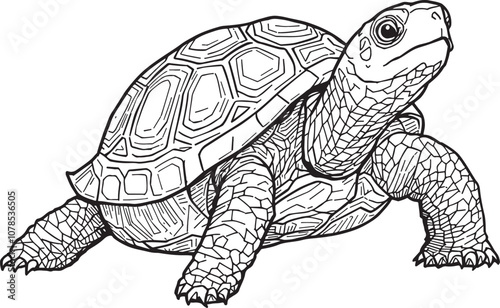 Tortoise or Turtle Linear Drawing Sketch Art Simple Vector Illustration, Black and White